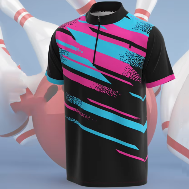 Striped Half Zip Quick Drying Bowling Jerseys